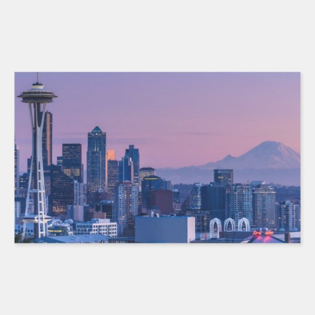 Sticker Rectangulaire Le Mont Rainier dans l'arrière - plan. (Devant)