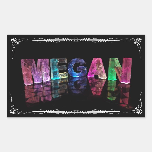 Sticker Rectangulaire Le nom Megan en lumières 3D (photo) (Devant)