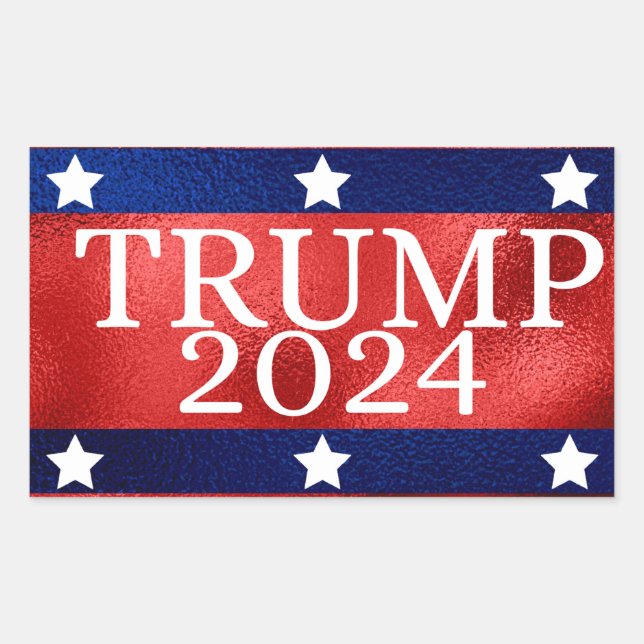 Sticker Rectangulaire Le patriotique rouge brillant Donald Trump 2024 (Devant)