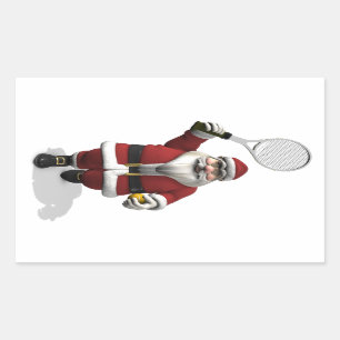 Sticker Rectangulaire Le Père Noël Jouant Au Tennis