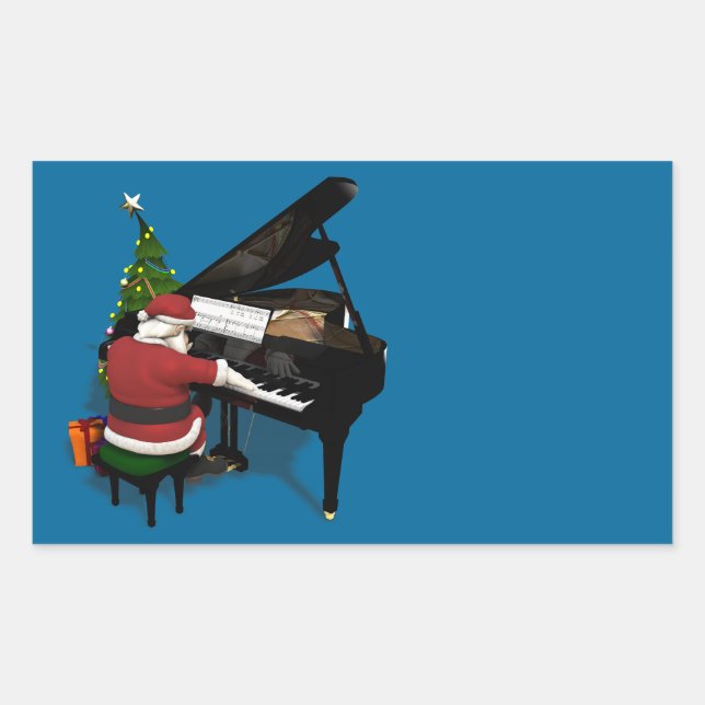 Sticker Rectangulaire Le Père Noël Jouer Piano (Devant)