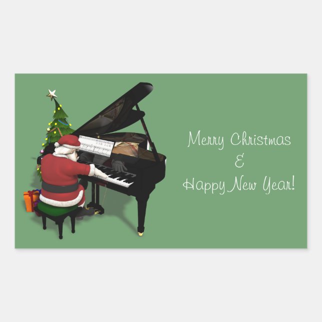 Sticker Rectangulaire Le Père Noël Jouer Piano (Devant)