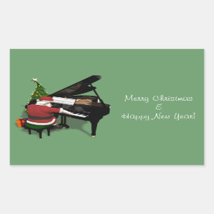 Sticker Rectangulaire Le Père Noël Jouer Piano
