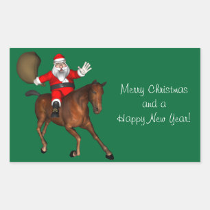 Sticker Rectangulaire Le Père Noël Monte Un Cheval Brown