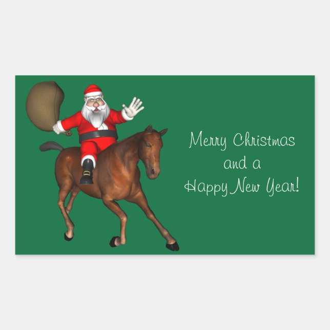 Sticker Rectangulaire Le Père Noël Monte Un Cheval Brown (Devant)