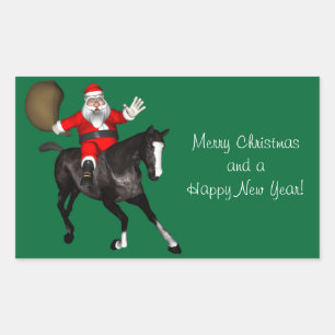 Sticker Rectangulaire Le Père Noël Monte Un Cheval Noir