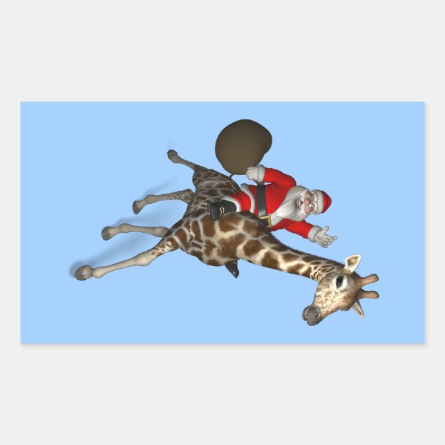 Sticker Rectangulaire Le Père Noël Monte Une Girafe (Devant)