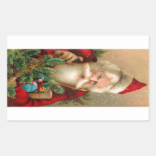 Sticker Rectangulaire Le père noël vintage avec des jouets