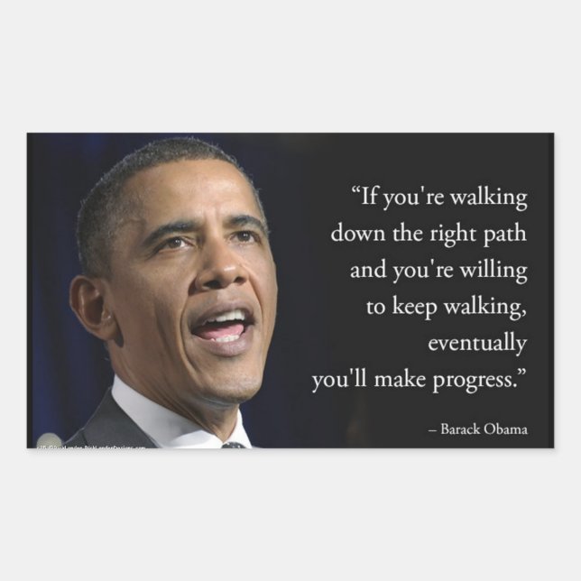 Sticker Rectangulaire Le président Obama et citation "faire des progrès" (Devant)