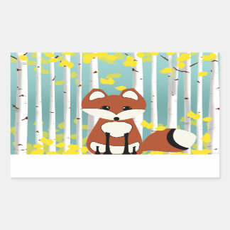Sticker Rectangulaire Le renard dans les bouleaux d'automne