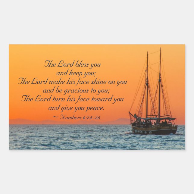 Sticker Rectangulaire Le Seigneur Vous Bénit, Numéros 6:24-26, Bateau en (Devant)