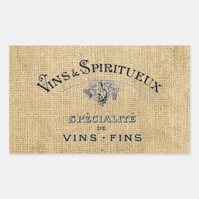 Sticker Rectangulaire Le vin français sur Burlap (Devant)