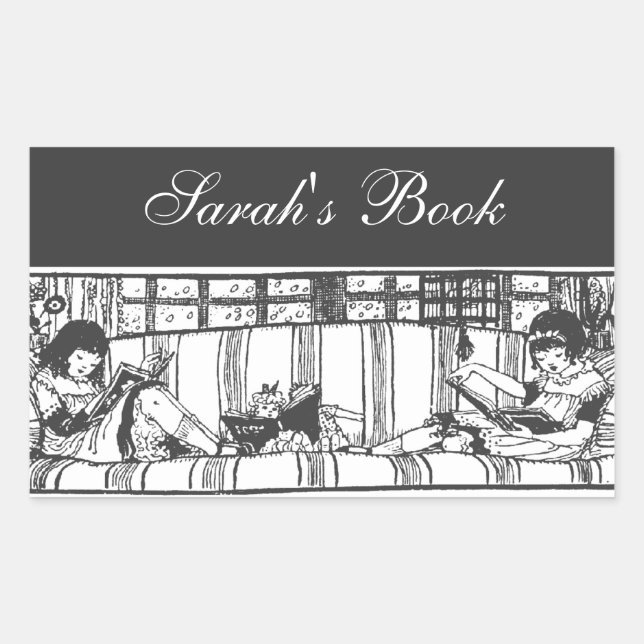 Sticker Rectangulaire Lecture avec Dolly Book Plate (Devant)