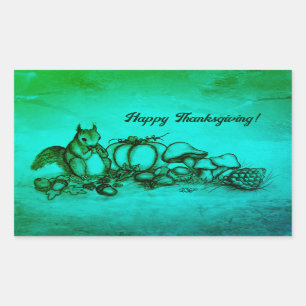 Sticker Rectangulaire L'écureuil en Automne, Bon thanksgiving !