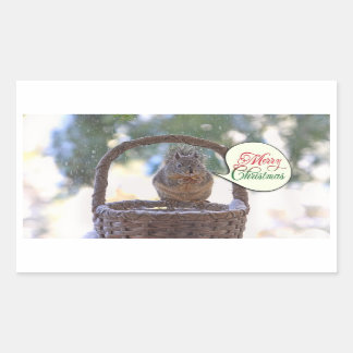 Sticker Rectangulaire L'écureuil en neige dit Joyeux Noël