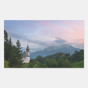 Sticker Rectangulaire L'église avec les Alpes au coucher du soleil