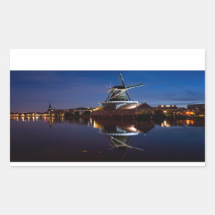Sticker Rectangulaire Leidschendam moulin à vent avec réflexion la nuit