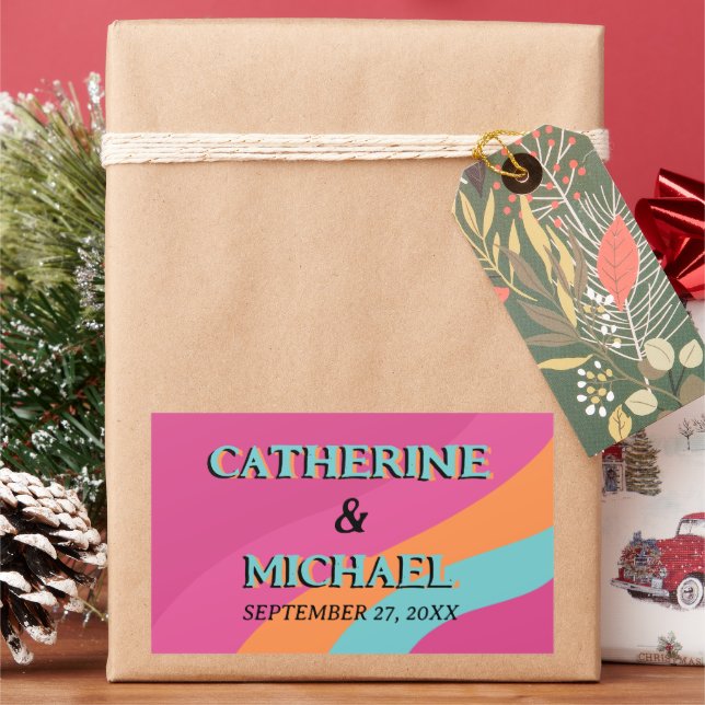 Sticker Rectangulaire Les années 70 rétro Super Fuchsia Mariage (vacances)