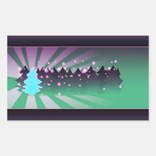 Sticker Rectangulaire Les arbres de Noël dans les tons verts (Devant)