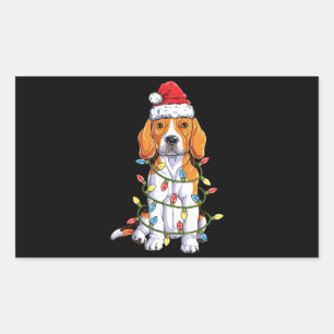 Sticker Rectangulaire Les cadeaux de Noël des Beagles Père Noël