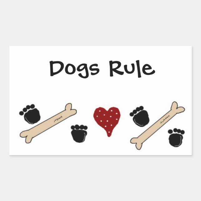 Sticker Rectangulaire Les Chiens Règnent - Empreintes de Pattes et Os (Devant)