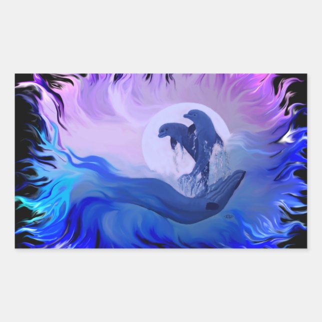 Sticker Rectangulaire Les dauphins au clair de lune (Devant)