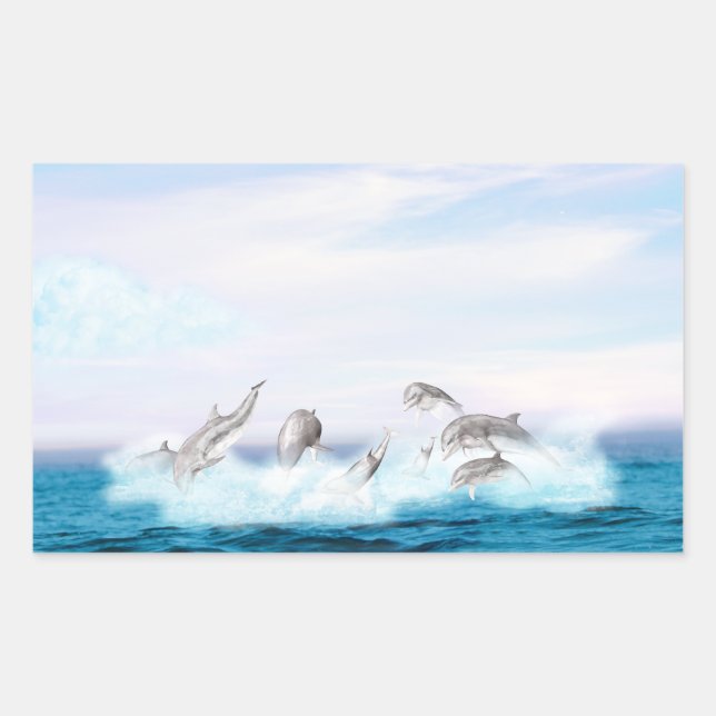 Sticker Rectangulaire Les dauphins qui sautent (Devant)