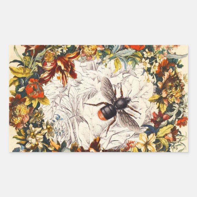 STICKER RECTANGULAIRE LES FLEURS DU PRINTEMPS MIEL BEE / BEEKEEPER (Devant)