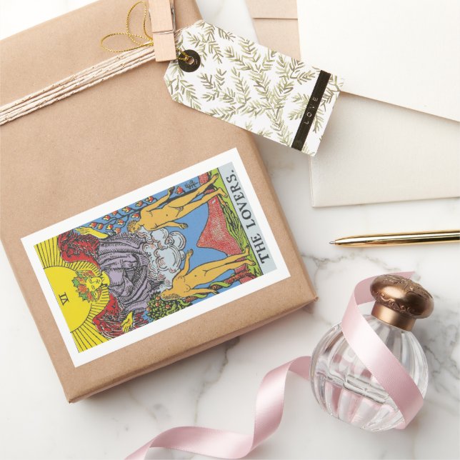 Sticker Rectangulaire Les Lovers Tarot Card Tarots Lecture (Cadeaux)