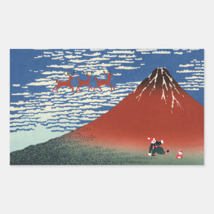 Sticker Rectangulaire Les montagnes Fuji en Noël, Art Japonais