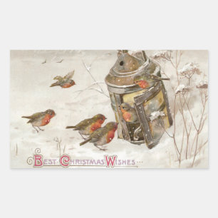 Sticker Rectangulaire Les oiseaux trouvent refuge dans Lantern Noël Vint