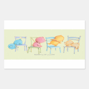 Sticker Rectangulaire Les ours bleus, roses, jaunes et Brown jouent