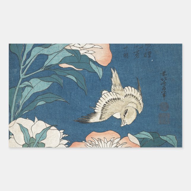 Sticker Rectangulaire Les pivoines et les canaries (Devant)