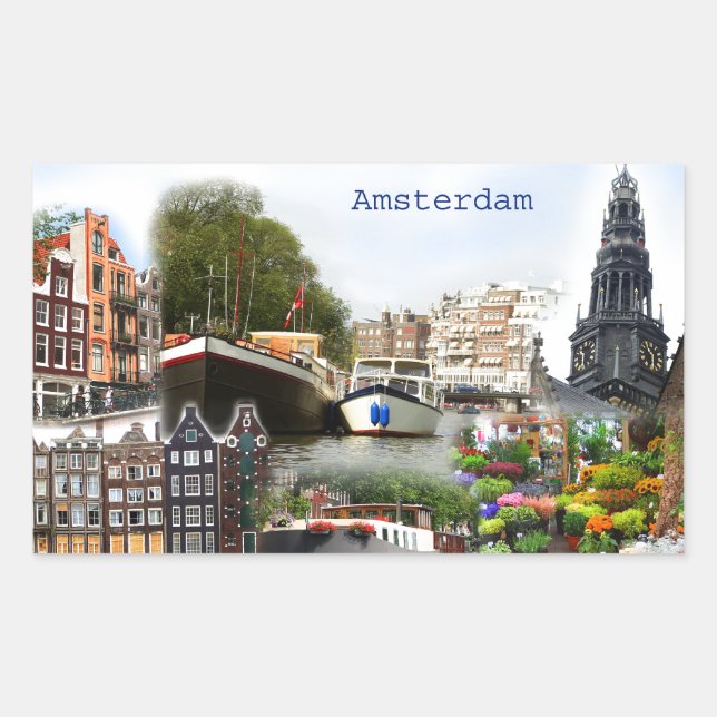 Sticker Rectangulaire Les sites touristiques d'Amsterdam (Devant)