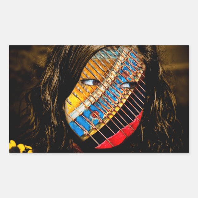 Sticker Rectangulaire les yeux ouverts avec des fleurs (Devant)