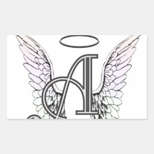 Sticker Rectangulaire Lettre A Monogramme initial avec ailes angéliques 