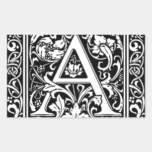 Sticker Rectangulaire Lettre A Monogramme Médiéval Art Nouveau