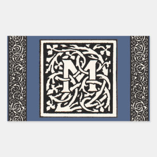 Sticker Rectangulaire Lettre Art Nouveau M Monogramme Vintage