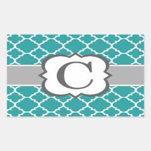 Sticker Rectangulaire Lettre bleue turquoise C Quatrefoil de monogramme