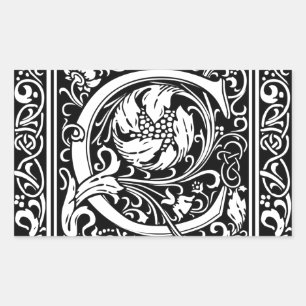Sticker Rectangulaire Lettre C monogramme médiéval Art nouveau