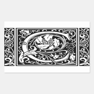 Sticker Rectangulaire Lettre C Monogramme médiéval Art Nouveau