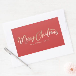 Sticker Rectangulaire Lettre de Noël Métal Doré Rouge Noël