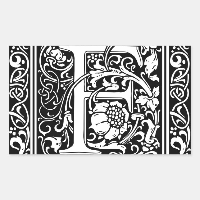 Sticker Rectangulaire Lettre F Monogramme médiéval Art Nouveau (Devant)