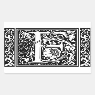 Sticker Rectangulaire Lettre F Monogramme médiéval Art Nouveau