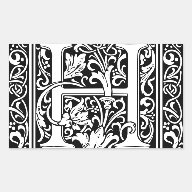 Sticker Rectangulaire Lettre H Monogramme médiéval Art Nouveau (Devant)