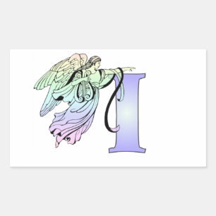 Sticker Rectangulaire Lettre I ange gardien monogramme alphabet initial