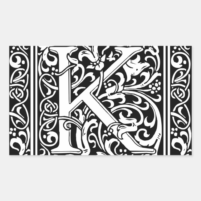 Sticker Rectangulaire Lettre K Monogramme médiéval Art Nouveau (Devant)