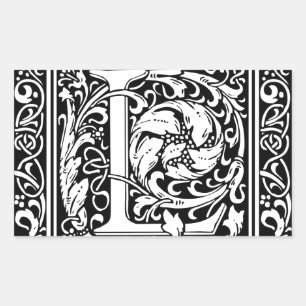 Sticker Rectangulaire Lettre L Monogramme médiéval Art Nouveau