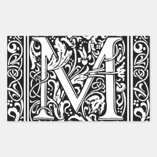 Sticker Rectangulaire Lettre M Monogramme médiéval Art Nouveau