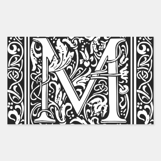Sticker Rectangulaire Lettre M Monogramme médiéval Art Nouveau (Devant)